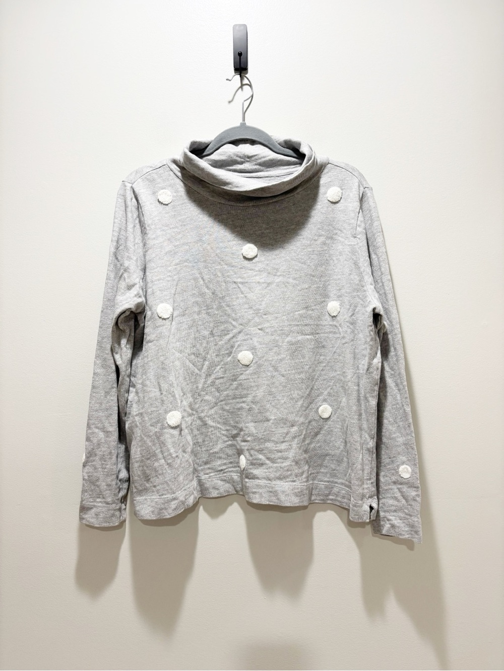 LOFT Light Gray Cowl Neck Sweatshirt with Pom Polka Dot Embellishments Size L